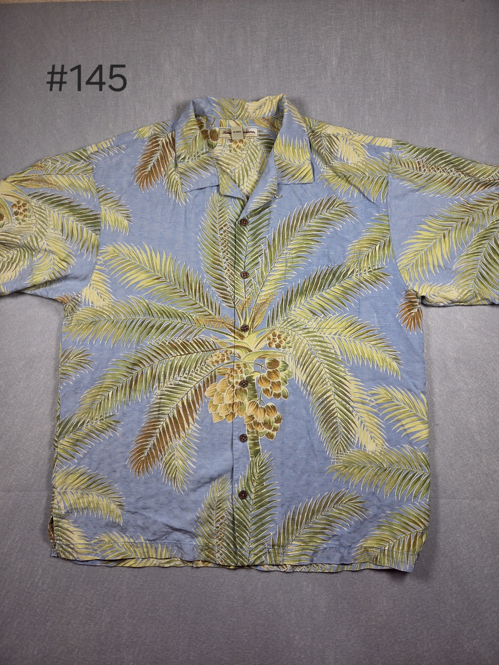 Tommy Bahama Men's Large Silk Camp Shirt Hawaiian Tropical Palm Tree Blue L